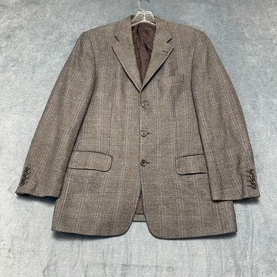 Westbury Blazer Jacket Men 48 Gray Plaid Notch Lapel Single Breasted Formal