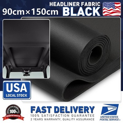 Flat Knit Headliner Flame Retardant Fabric Replace for Car Roof Black 35''×60''