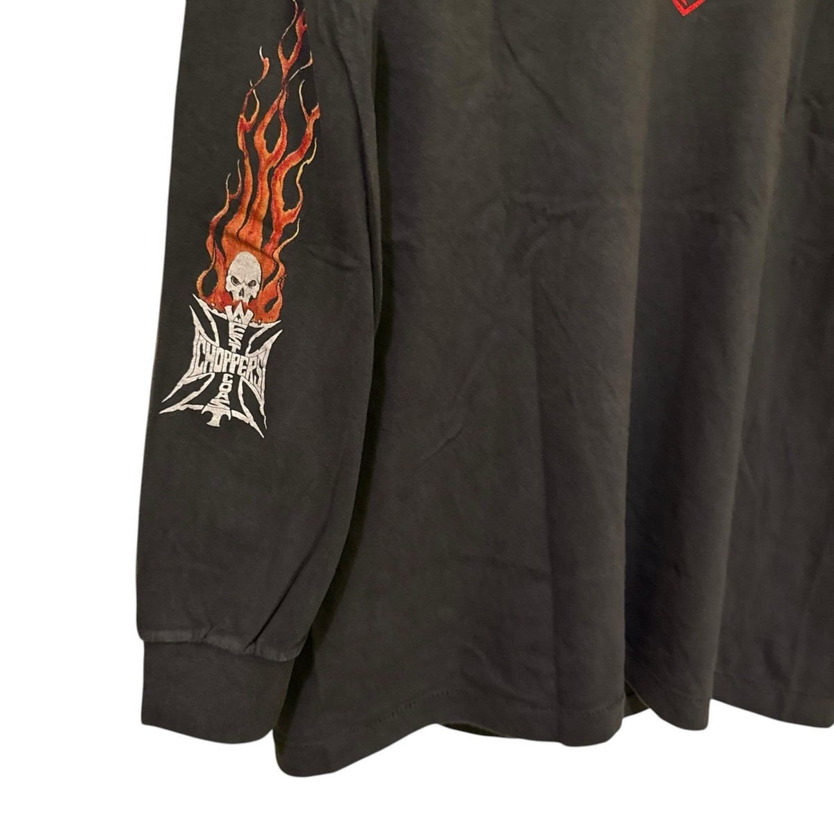 West Coast Choppers Vintage Flame Skull Red Black Long Sleeve Sz L
