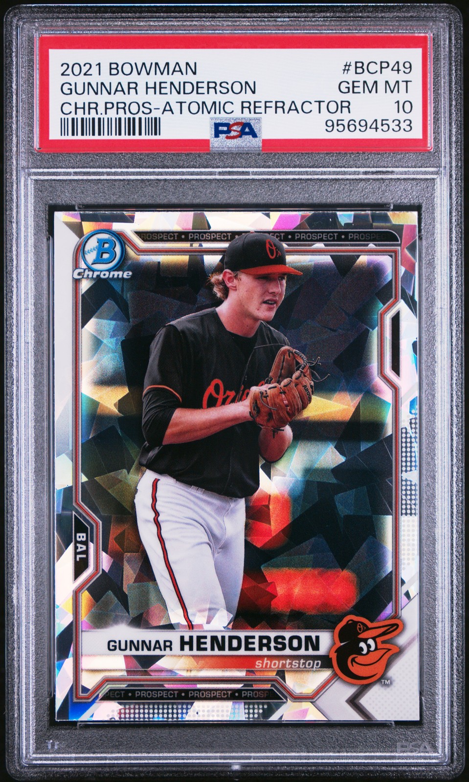 2021 BOWMAN CHROME PROSPECTS ATOMIC REFRACTOR #BCP49 GUNNAR HENDERSON PSA 10