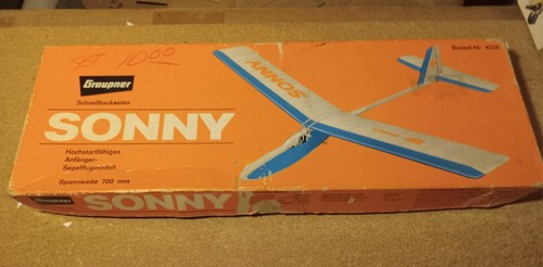 Vintage Graupner Sony free flight model airplane kit, wingspan 700mm