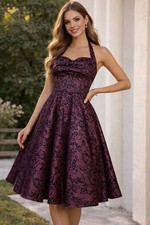 Vintage 90s Gothic Floral Damask Halter Fit Flare Tulle Prom Dress Sz 9