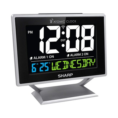 Sharp Desktop Dual Alarm Clock with Color Display - Atomic Accuracy - Calenda...