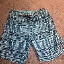 PACIFIC SURF by EXIST Mens Lg Swim Trunks Board Shorts Blue with tribal pattern