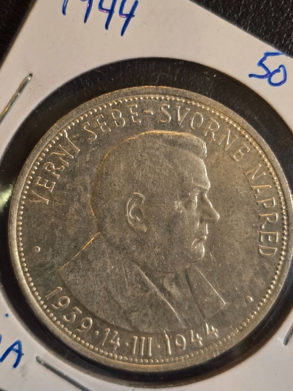 S4 - Slovakia 50 Korun 1944 Brilliant Unc Silver Beautiful Coin - President Tiso