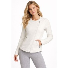 Athleta Moto Jacket Women Small Ivory Asymmetrical Zip Stretch Fleece Biker