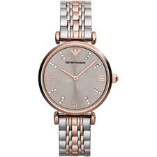 Image of NEW EMPORIO ARMANI WOMENS WATCH GENUINE GIANNI TBAR AR1840 TWO TONE & BEIGE DIAL