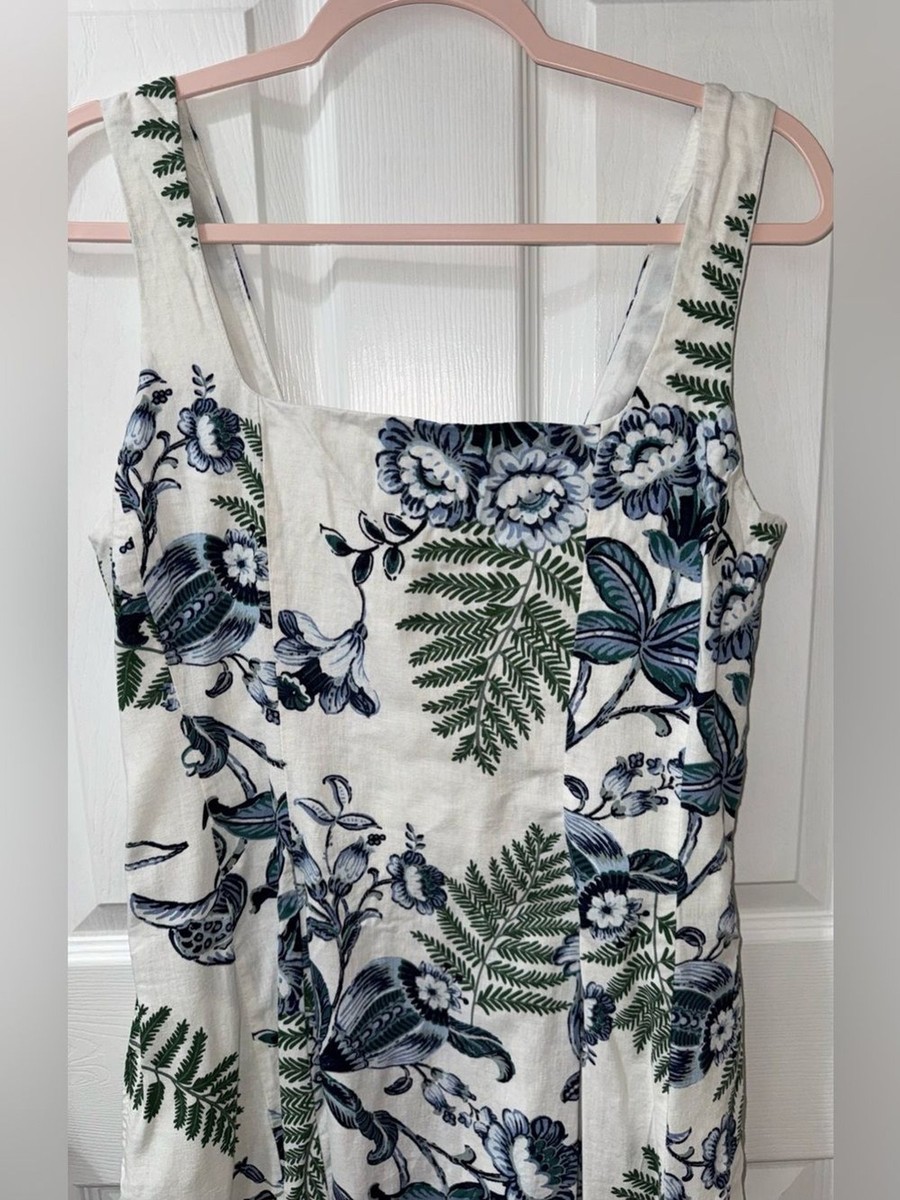 rachel zoe blue and white dress Rachel Zoe Blue Floral Print Linen Blend Midi Dress New Size Large Pockets