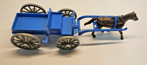 Vintage Marx Western Playset Buckboard Wagon Blue with Grey Wheels 54mm