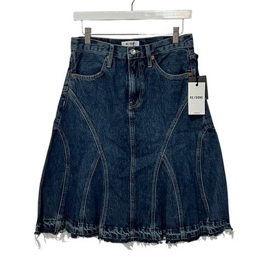 REDONE WOMENS SIZE 25 ENGINEERED DENIM JEAN SKIRT WHISKEY INDIGO BLUE NEW