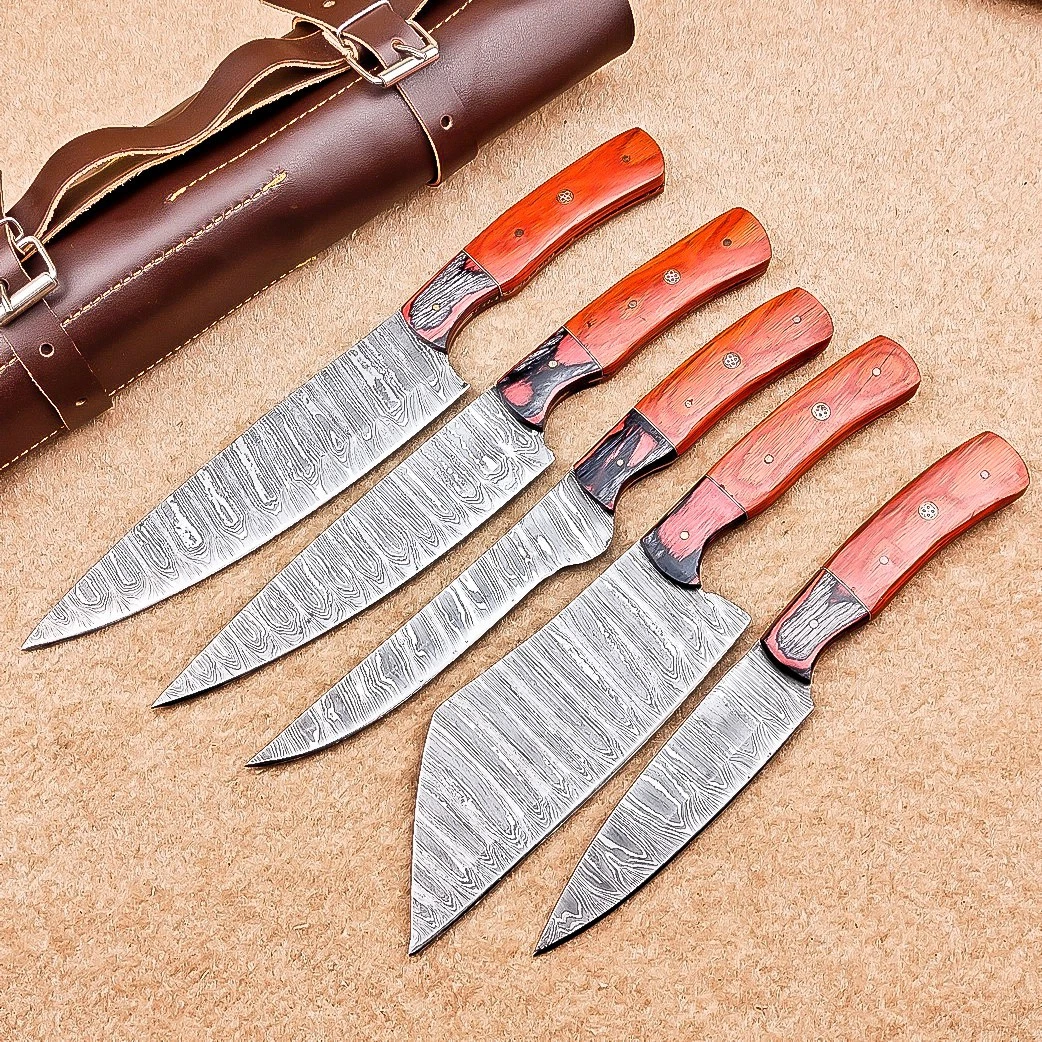 Damascus Chef Knife Set | Handmade | Hand Forged Blade | Kitchen Knife set 3283