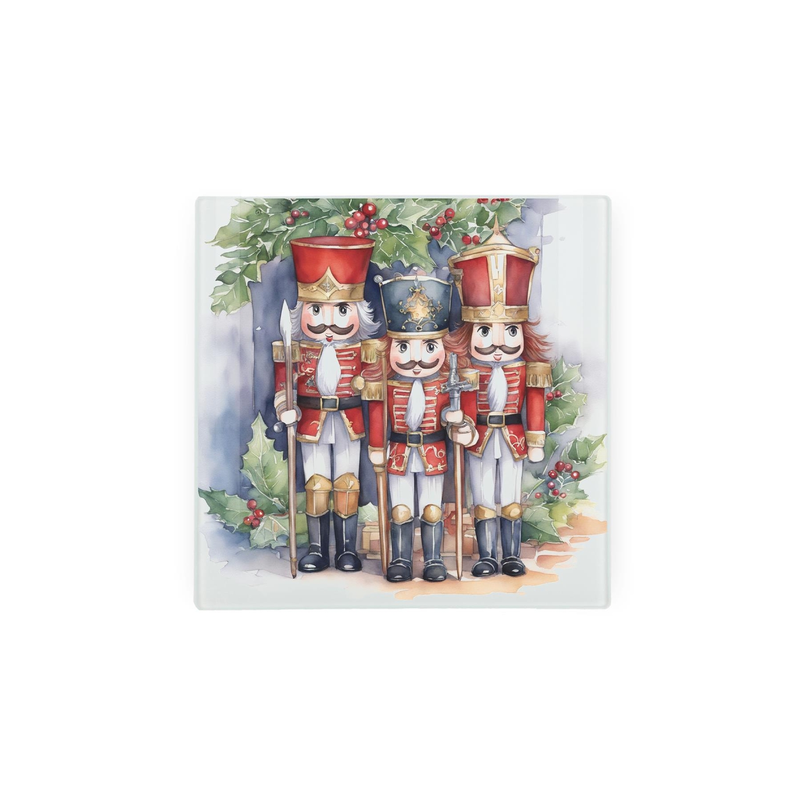 Christmas Nutcrackers Square Glass Trivet - Xmas Gift Hot Pot Stand/Board