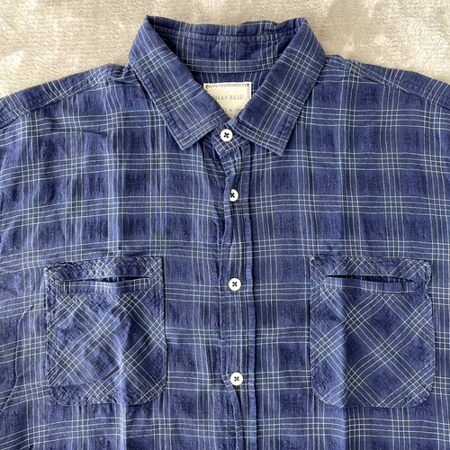Billy Reid Button Up Shirt Men Large Blue Check Linen Blend Short Sleeve $198 - Picture 4 of 12