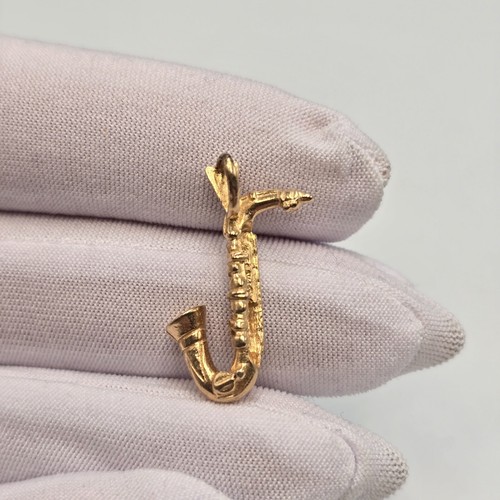Estate 14k Yellow Gold Saxophone Pendant - Picture 2 of 5