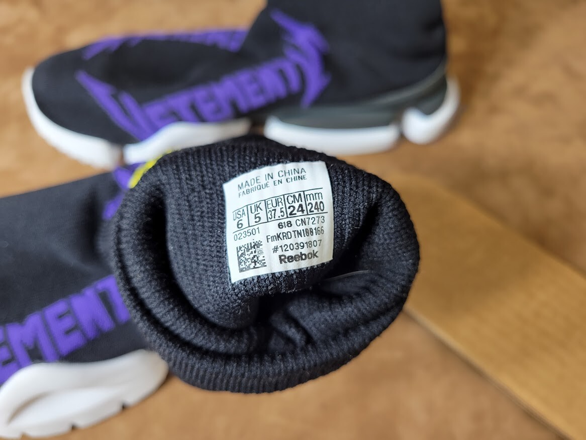 Vetements x Reebok Metal Sock Runner/Sneakers Size 6 Shoes | eBay