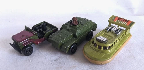 VTG MATCHBOX ENGLAND 1:64 LOT 3 DIECAST VEHICLES ARMY JEEP TANK RESCURE TYPHOON