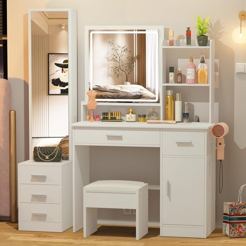 White Makeup Vanity Desk with Lights,2 Mirrors & 3 Lighting Modes - Picture 14 of 21