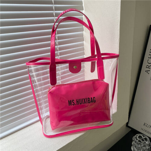 Womens Handbag Transparent Beach Shoulder Bag Clear Jelly Purse Clutch Pvc Tot - Picture 8 of 16