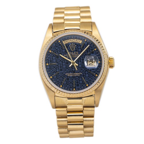 Rolex Day-Date 18038 18k Yellow Gold President Blue Computer Dial Men ...