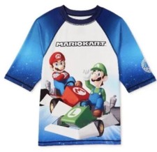 Super Mario Kart Boy s Rash Guard, XL 50 UPF Pullover style, XL 14/16