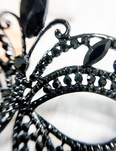 Butterfly Mask with Stick, Masquerade Ball Mask, Black Crystal Masquerade Mask - Picture 5 of 7
