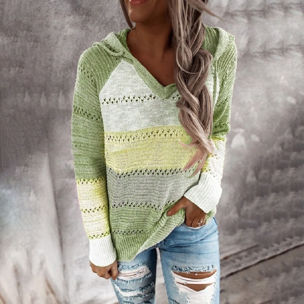 Cheap Hooded Sweaters Trendy Patchwork Hoodie Sweater Cozy Long