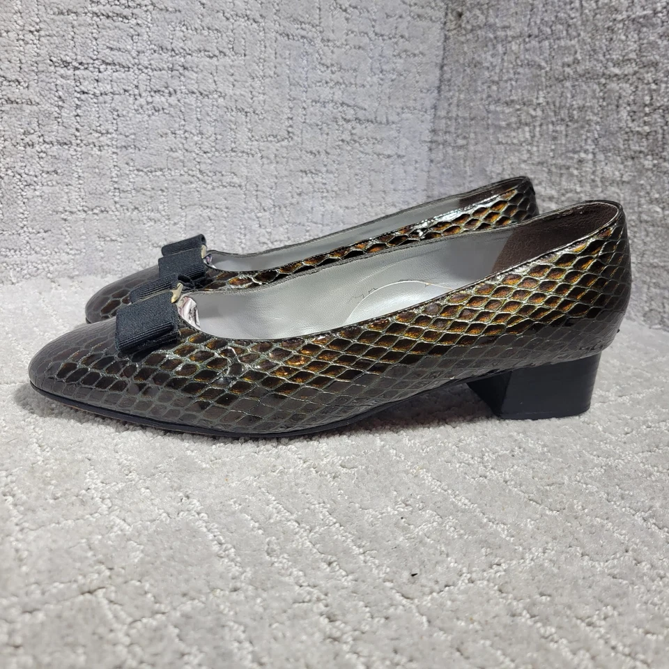 Alexandria Hecho en Italia Para Mujer Talla 7 EE. UU. Cuero Marrón Estampado Animal Tacones de Bomba Foto 2 de 4