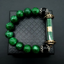 Thai Buddha Amulet Bracelet Stone Beads Takrut Great Wealth Talisman Mantra
