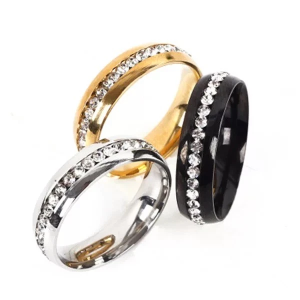 Anillo de compromiso de boda de acero inoxidable dorado plateado para mujer regalos de Navidad Foto 3 de 4