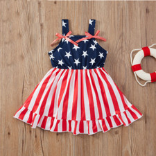NEW 4th of July Patriotic Stars  Stripes Girls Sleeveless Dress