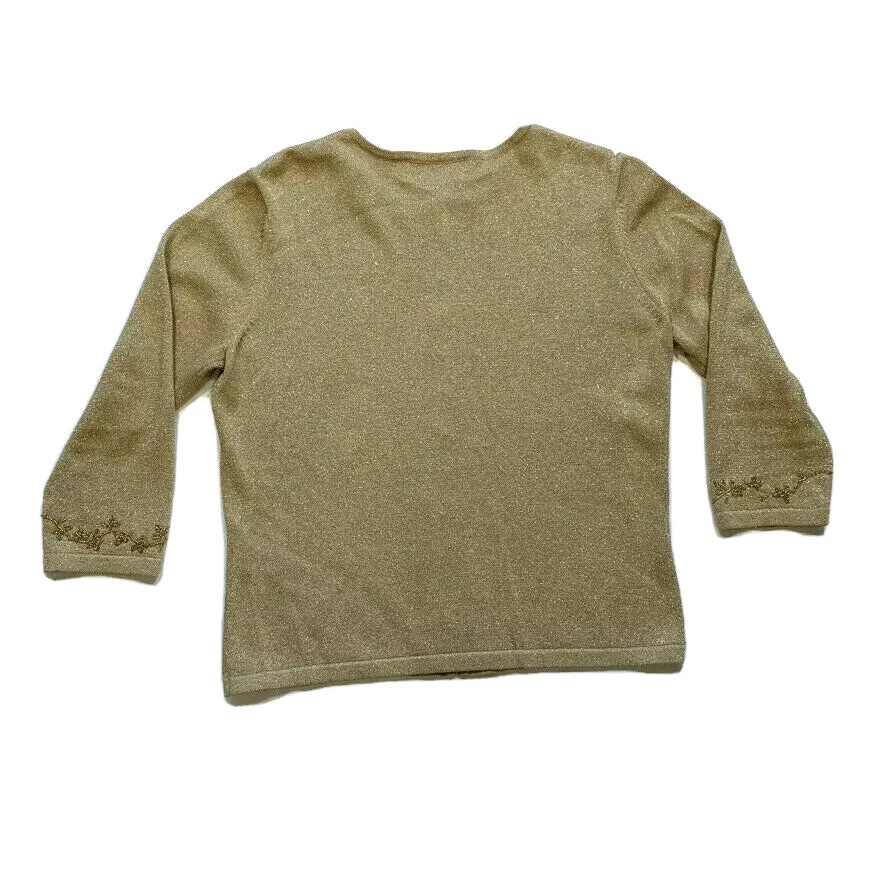 Vtg Casual Corner Beaded Metallic Cardigan Sweater Acrylic Cotton Bronze Gold L - Image 2 of 4
