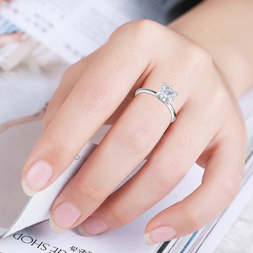 Sterling Silver Vintage Simple Ring 7x7mm Princess 3ct Cubic Zirconia Jewelry - Picture 8 of 9