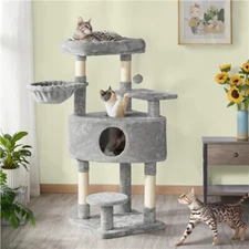 Multilevel Cat Tree Cat Tower w/ Cat Condo Padded Perch Basket Scratching Post