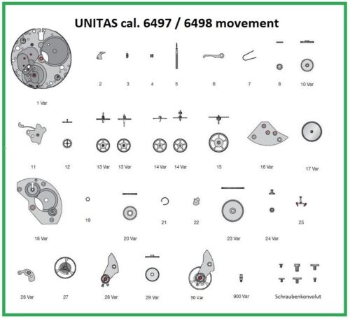 original Unitas Eta 6498 / 6497 Ersatzteile, Uhrwerk, movement watch spare parts - Picture 1 of 70