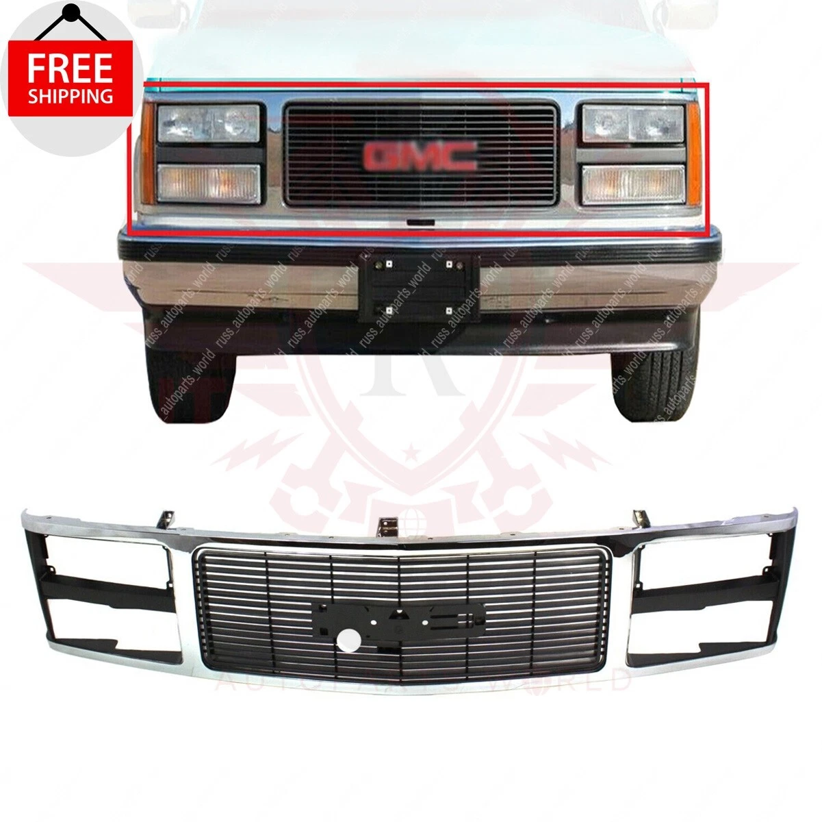 New Front Grille Chrome Black Insert Fits 1988-1993 GMC C1500