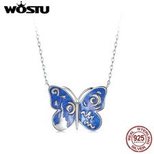 Wostu Real 925 Silver Starry Butterfly Necklace Jewelry Elegant For Women Gifts
