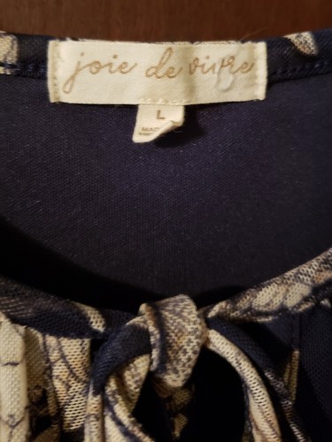 Joie de Vivre Bluse L marine/creme Blumen U-Ausschnitt Schlüsselloch Flatter SS gefüttert - Bild 2 von 8