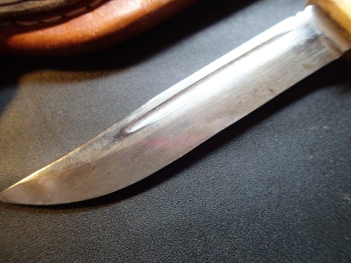 BEL MANICO GRANDE COLTELLO DA CACCIA VINTAGE AFFILATO PUUKKO SVEZIA / FINLANDIA FINLANDESE - Foto 6 di 10