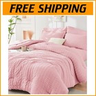 Luxurious Pink Seersucker Comforter Set - All Season 7-Piece Bedding Collection
