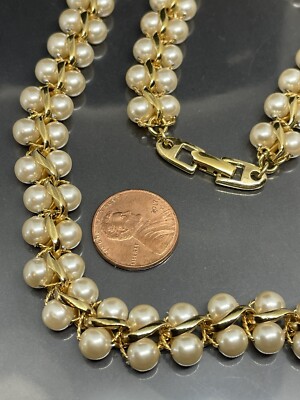 Vintage NAPIER White Double Row Faux Pearls Goldtone 25”Necklace