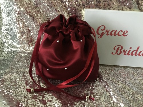 BURGUNDY SATIN DOLLY BAG BRIDAL PROM BRIDESMAID FLOWER GIRL *UK MADE/SELLER* - Picture 7 of 27