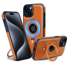 For iPhone 16 15 14 13 12 Pro Max Business PU Leather Case Invisible Ring Stand