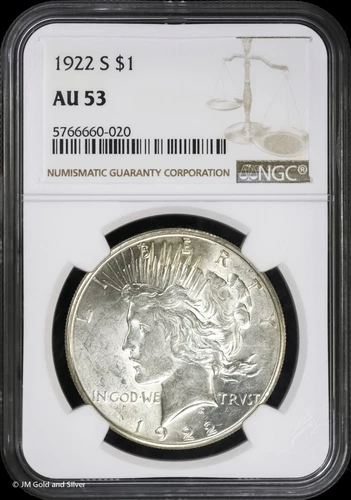 1922-S $1 Peace Silver Dollar NGC AU 53