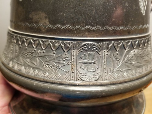 Vintage Mermod Jaccard Quadruple Plated Water Pitcher Floral Etched Insulated - Picture 8 of 12