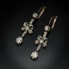 Art Deco Style Edwardian Bow Lab Created Diamond Drop Dangle 925 Silver Earrings