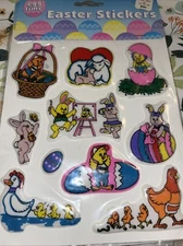 NOS Puffy Stickers Easter Vintage Kmart Religious Chicks Sheep Bunnies Ducks Egg