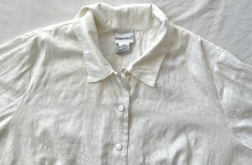 Vintage 90s Fashion Bug Open Back Slit Flower Stitch White Shirt Oversized Rare - Picture 6 of 12