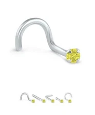 Genuine Yellow Canary Diamond Nose Ring Screw Stud 14K Yellow Rose White Gold