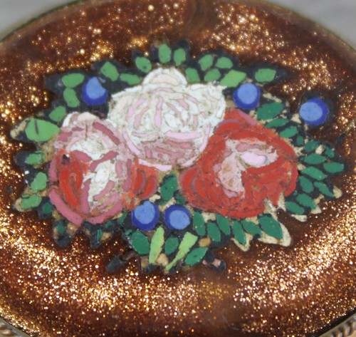 Antique Victorian 1800s Oval Goldstone Floral Mosaic Gold Filled Brooch - Afbeelding 6 van 8
