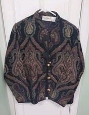 Flashback Jacket Womans Large Petite Multicolored Boho Tapestry Mandarin Collar